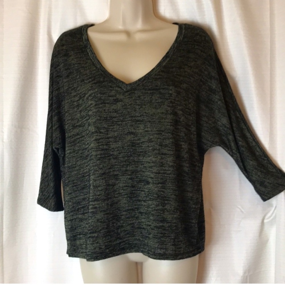 Leith Marled Olive Green V Neck Top